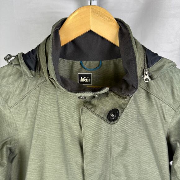 REI Elements Long Sleeve Hooded Rain Winter Coat Green Ladies Size Small - Picture 3 of 11
